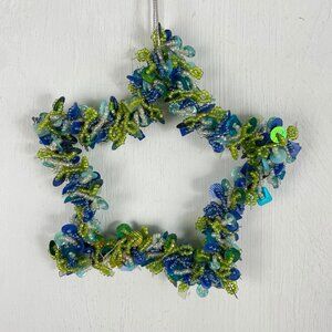 Christmas Ornament Star Fancy Blue Green Sequin Beaded Large Tree Decoration